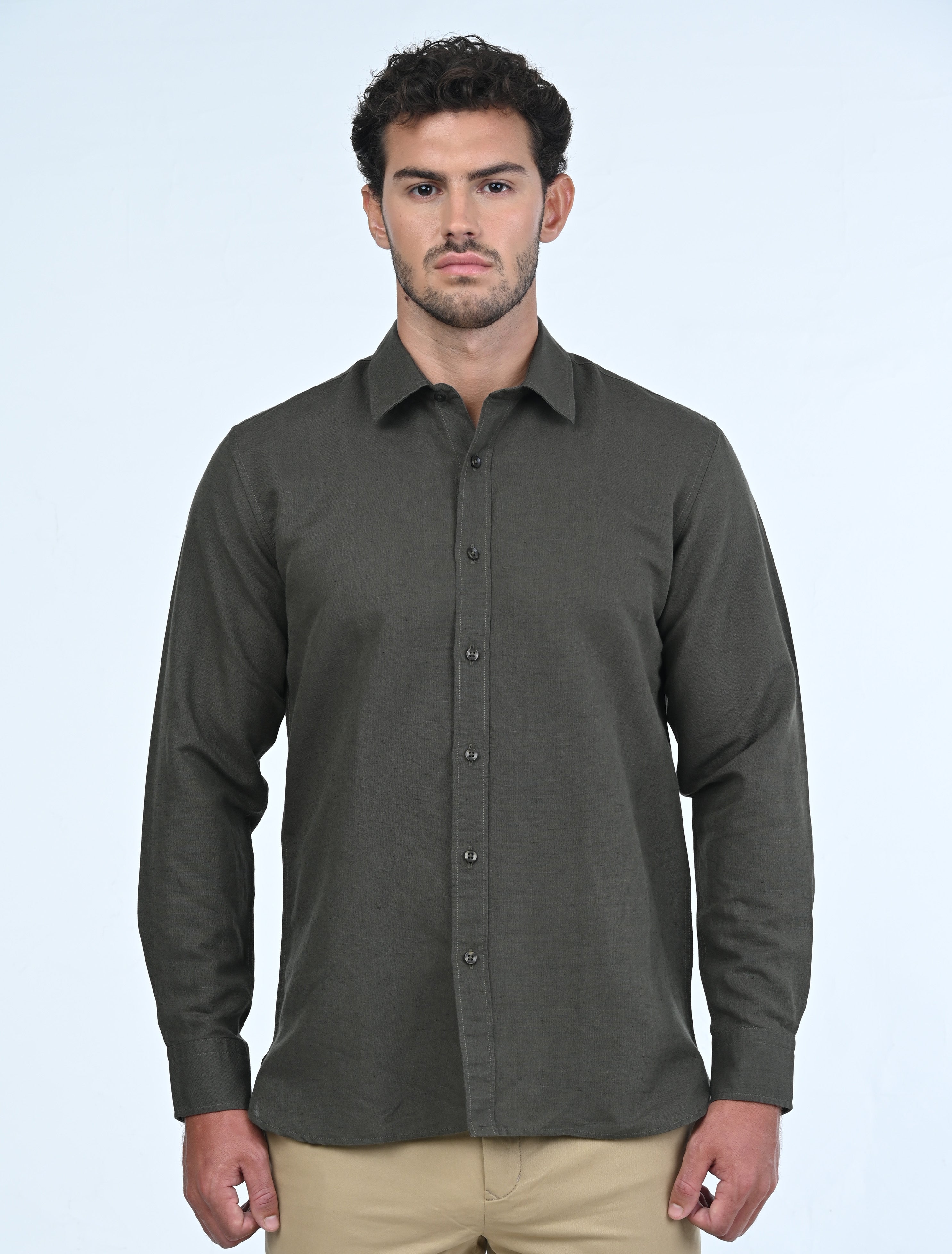 Langford Linen Shirt (Olive Green)