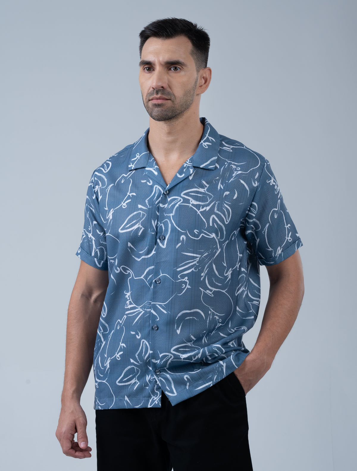 Valencia Cuban Collar Shirt (Dusky Blue)