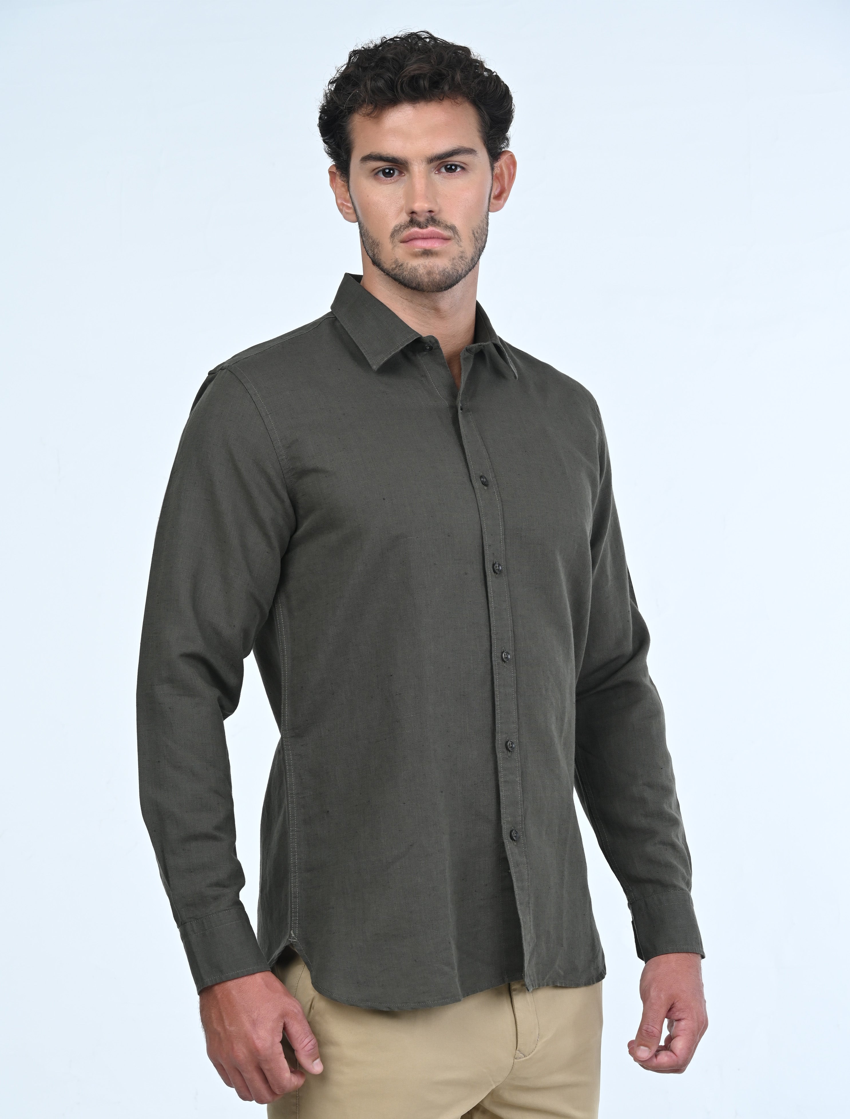 Langford Linen Shirt (Olive Green)