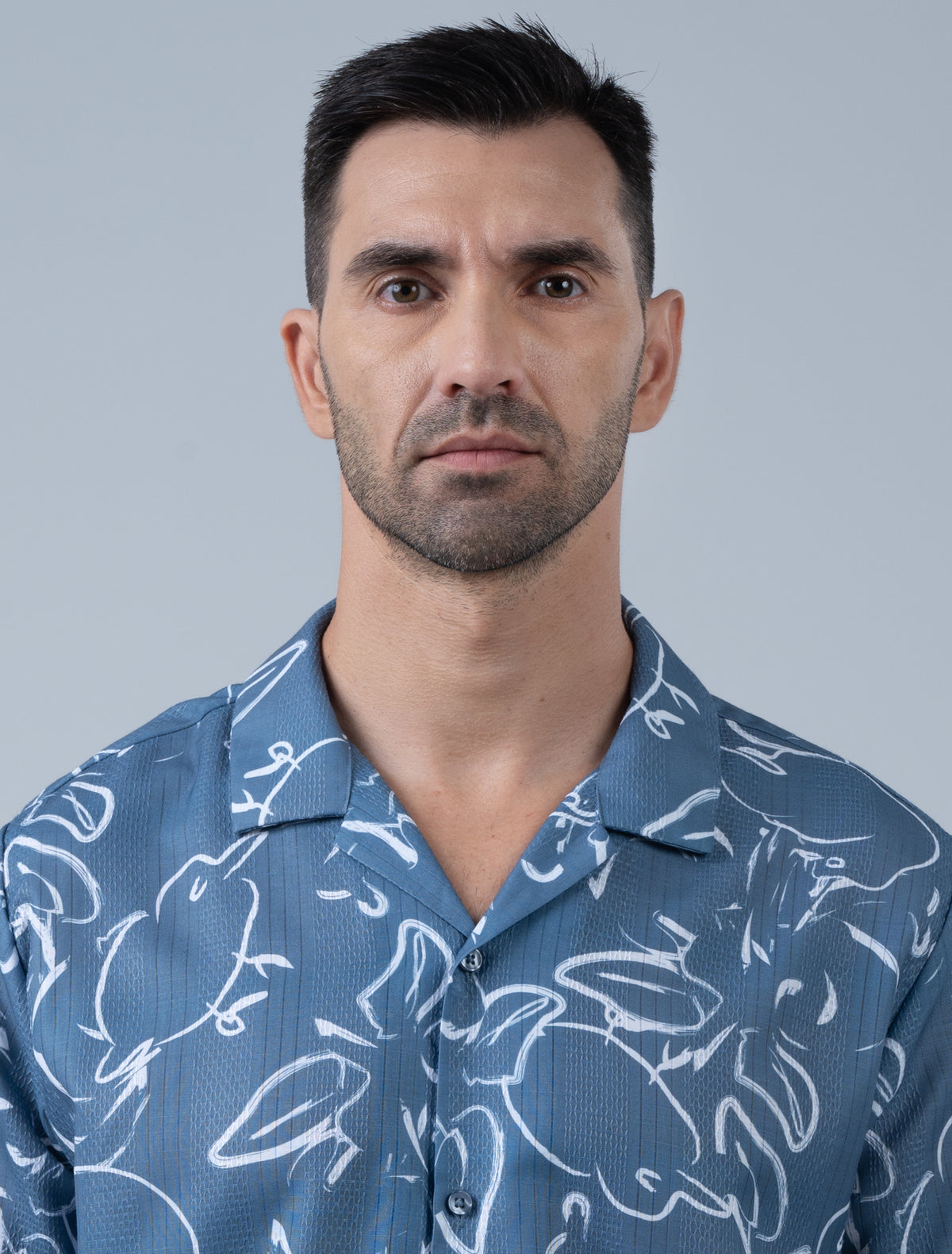 Valencia Cuban Collar Shirt (Dusky Blue)