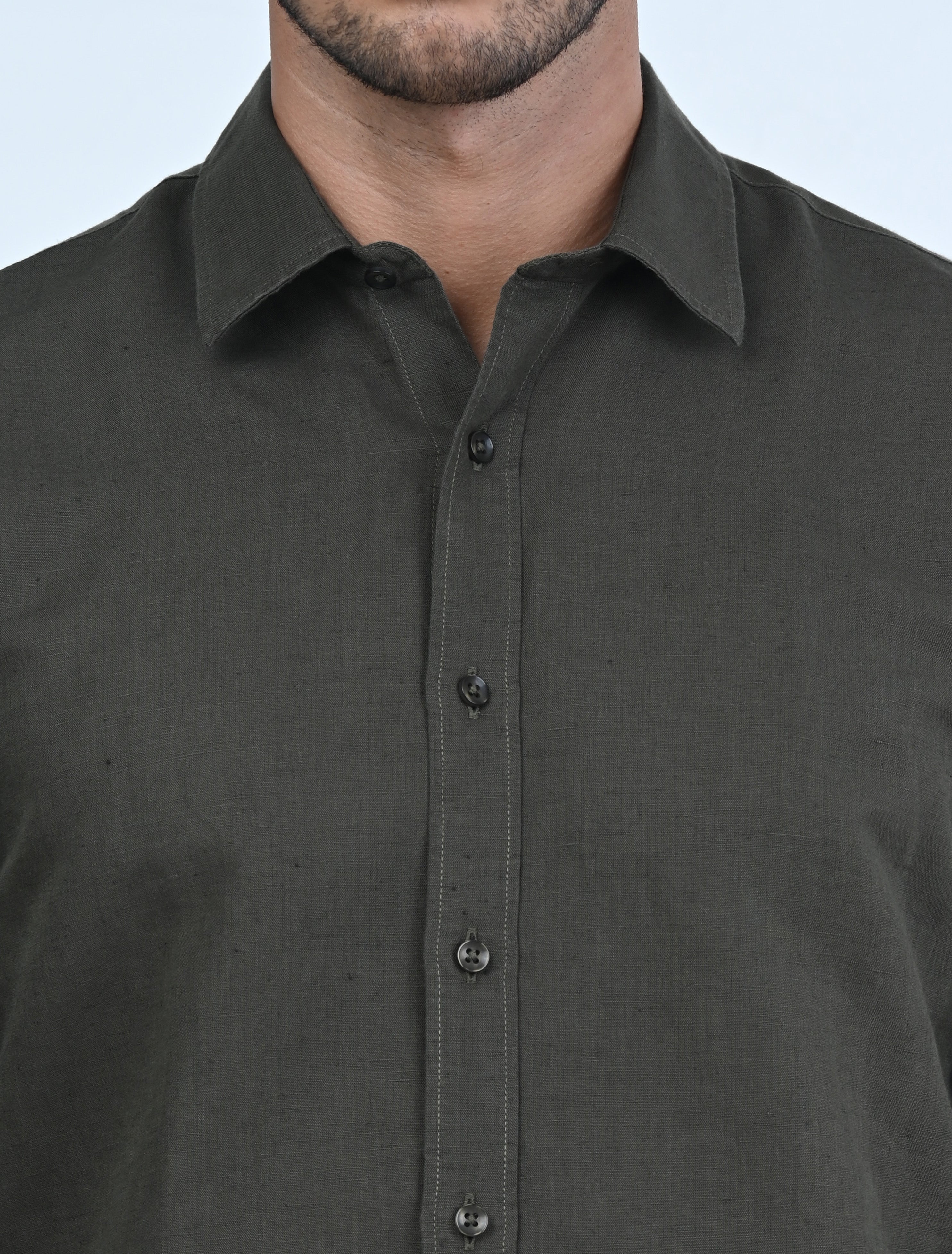 Langford Linen Shirt (Olive Green)