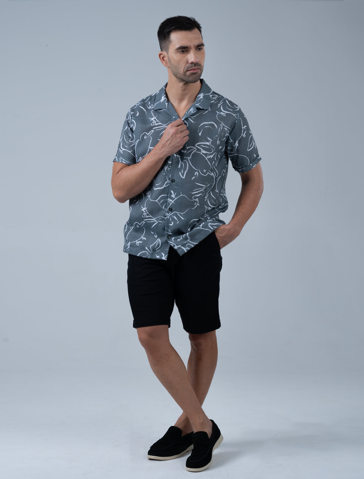 Valencia Cuban Collar Shirt (Slate Grey)