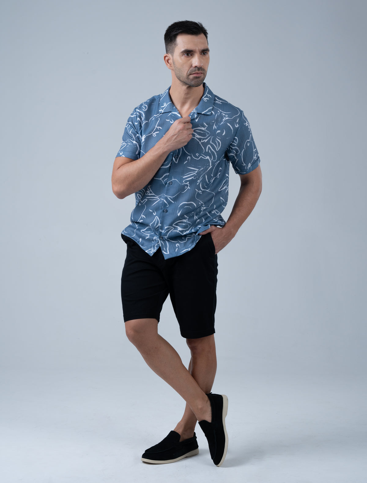 Valencia Cuban Collar Shirt (Dusky Blue)