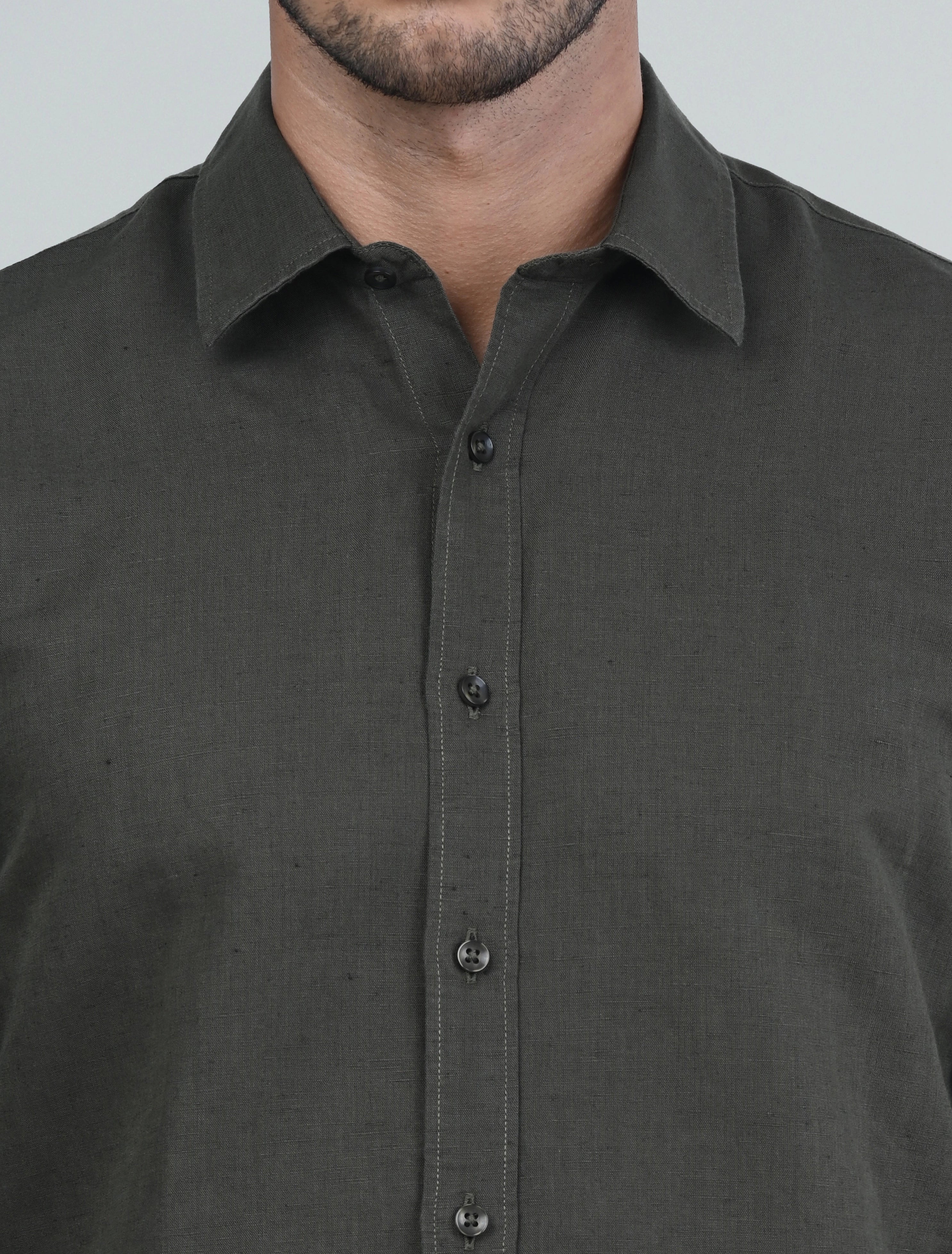 Langford Linen Shirt (Olive Green)