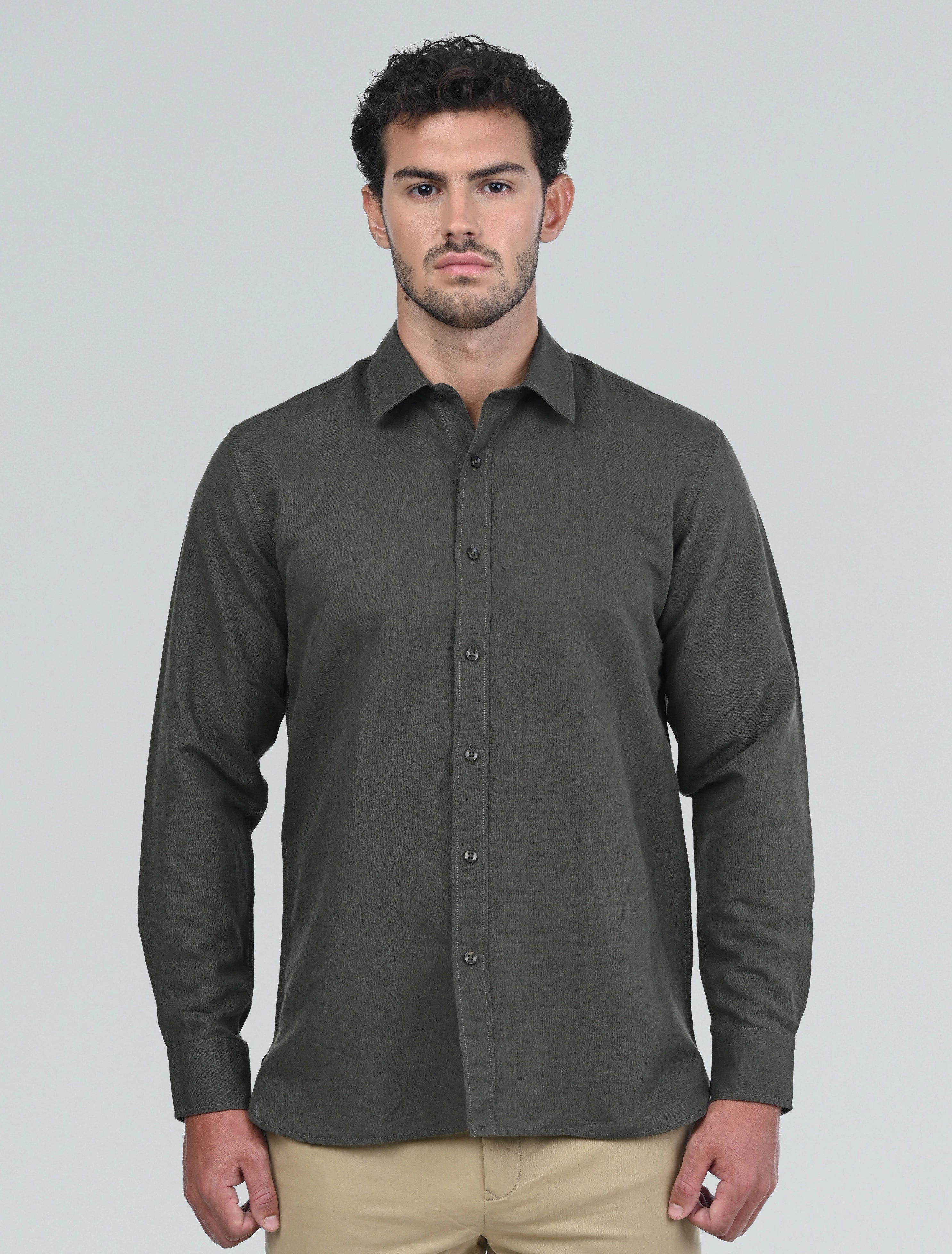 Langford Linen Shirt (Olive Green)