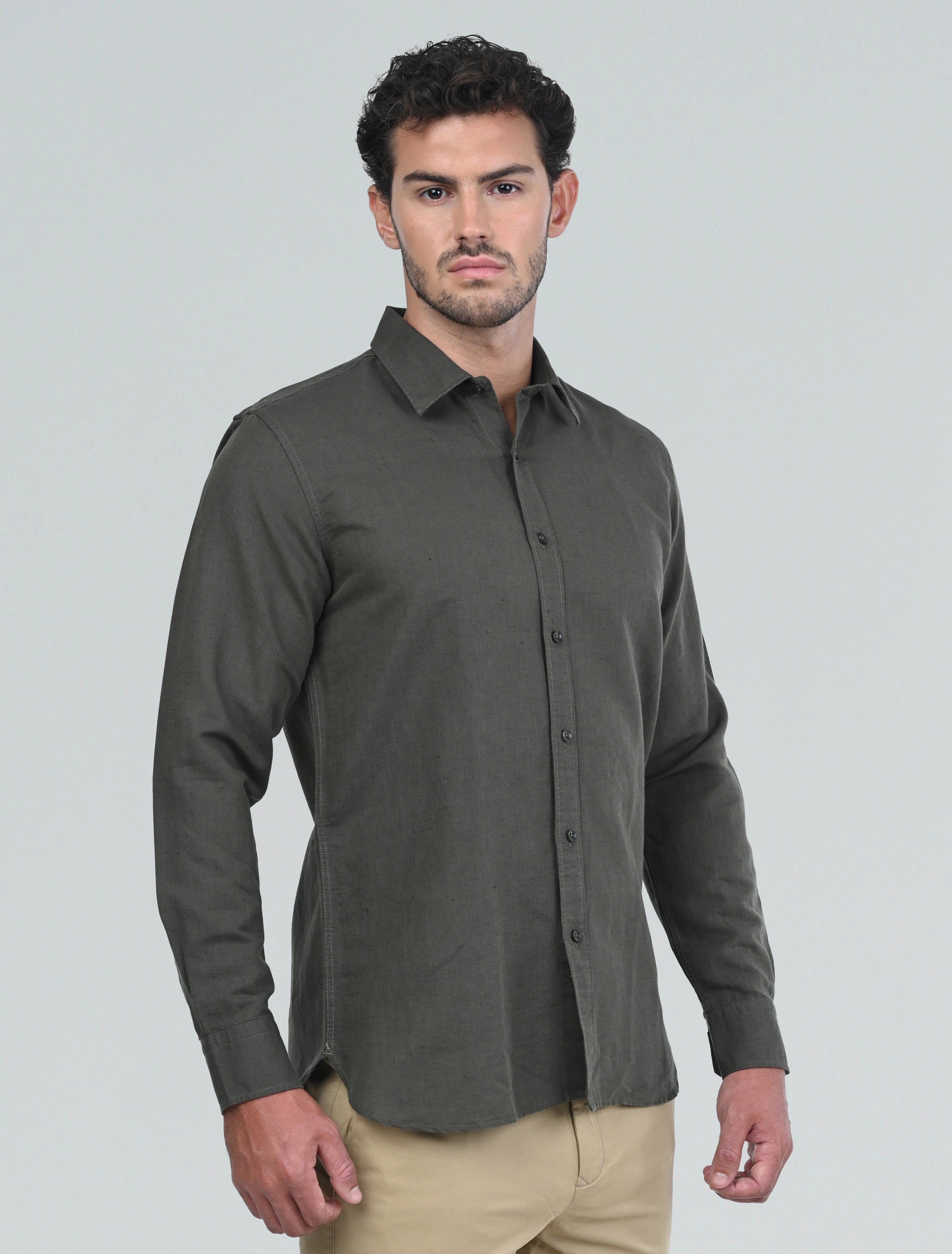 Langford Linen Shirt (Olive Green)