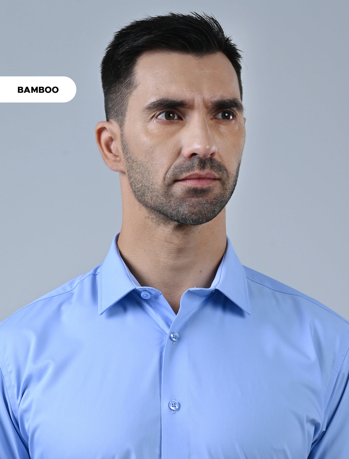 Marshall Menswear Bromley sky blue  bamboo shirt for men with refined collar detail, a modern men's business shirt designed for professional office wear.