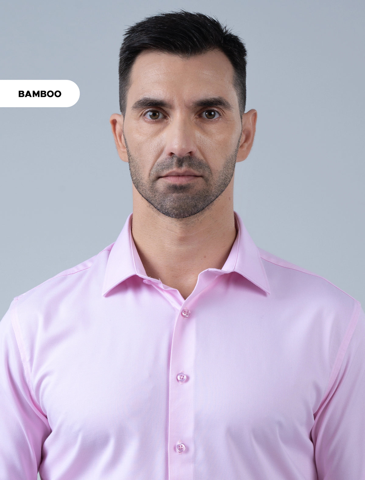 Marshall Menswear Ellington premium pink bamboo shirt for men with refined collar detail, a versatile men's shirt for smart casual and dressier occasions.