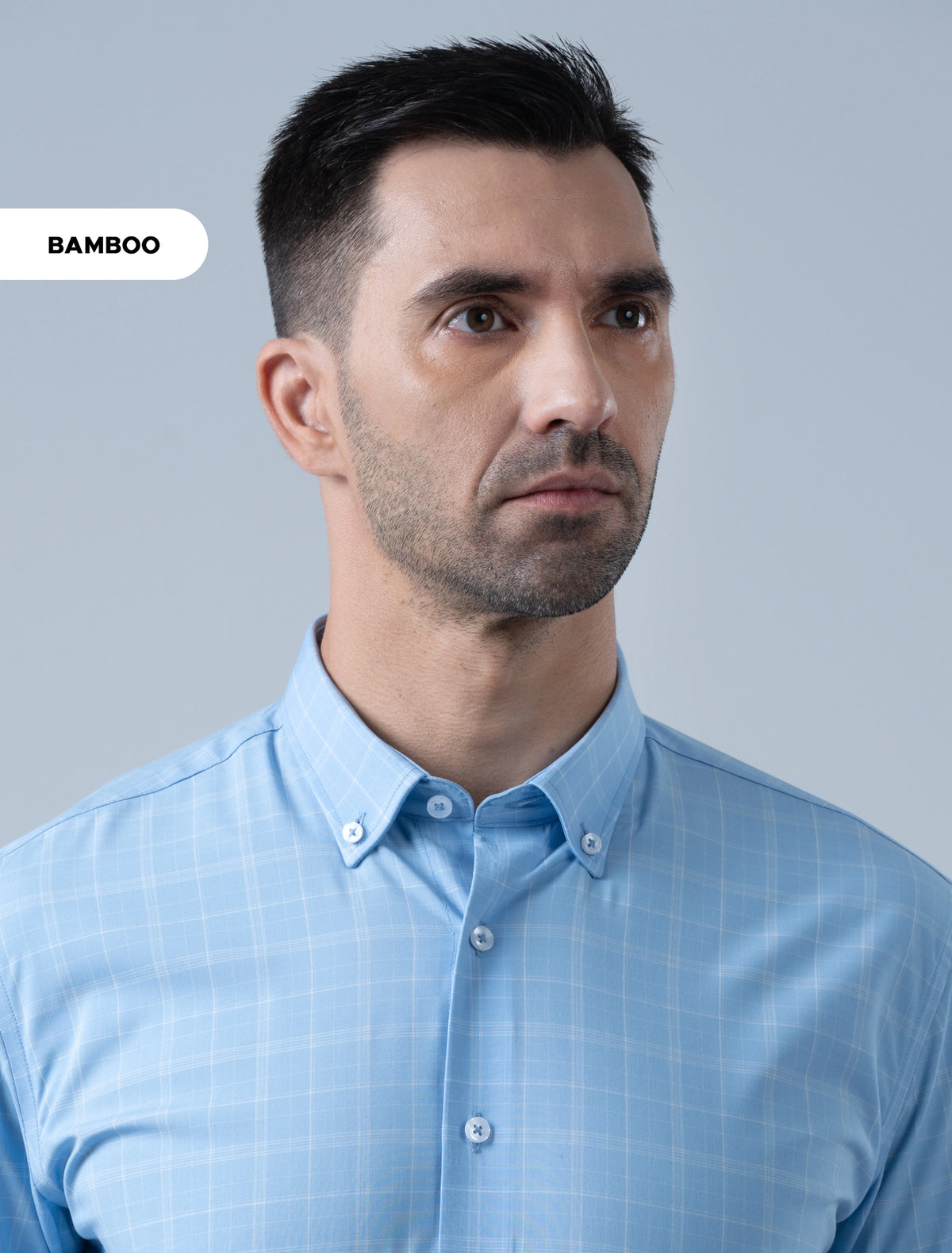 Marshall Menswear Hartley light blue  bamboo  check shirt for men with button-down collar, a refined men's business shirt for office and workwear