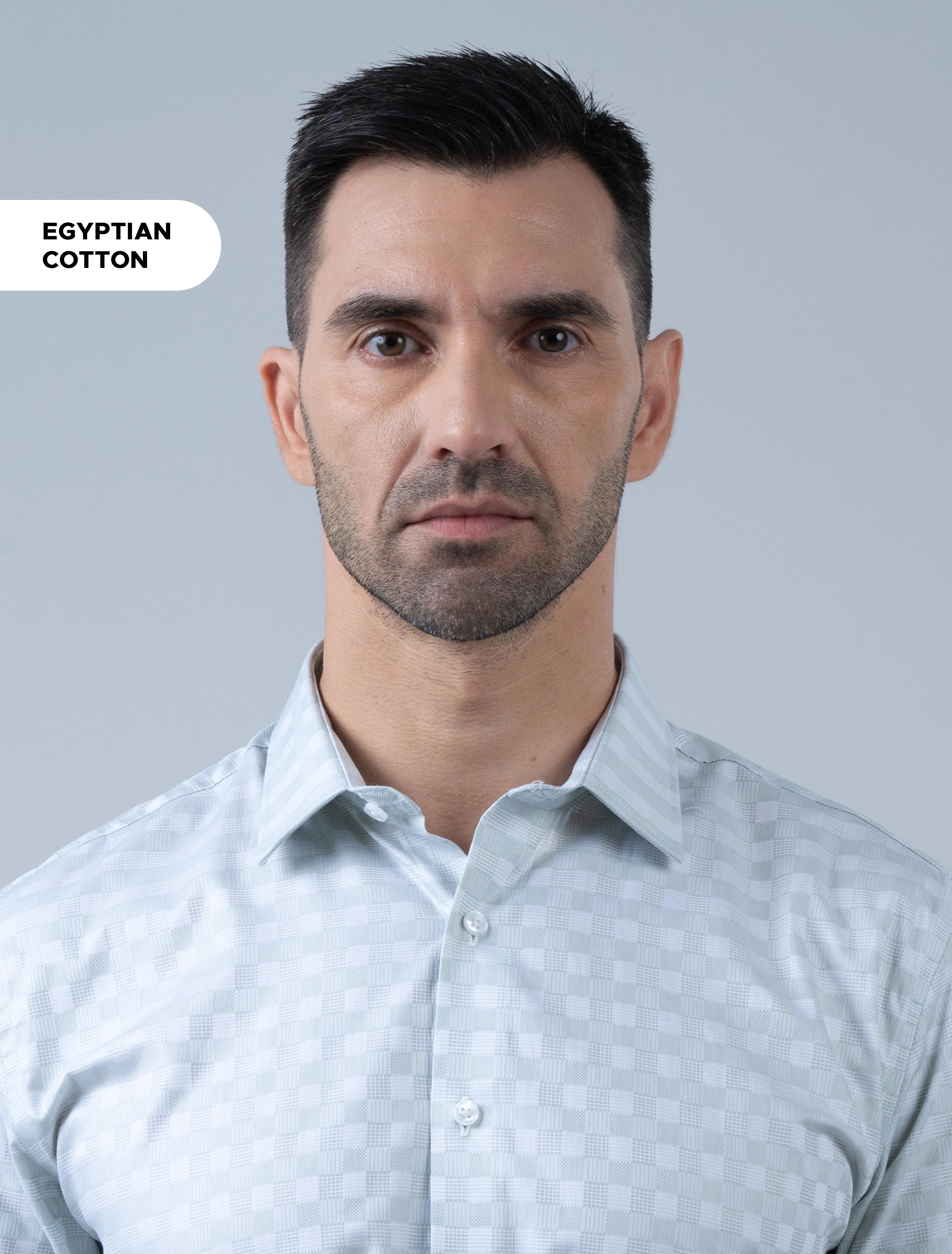 Marshall Menswear Marcello premium sage Egyptian Giza cotton men's dress shirt with refined check texture and structured collar, ideal for office and business wear