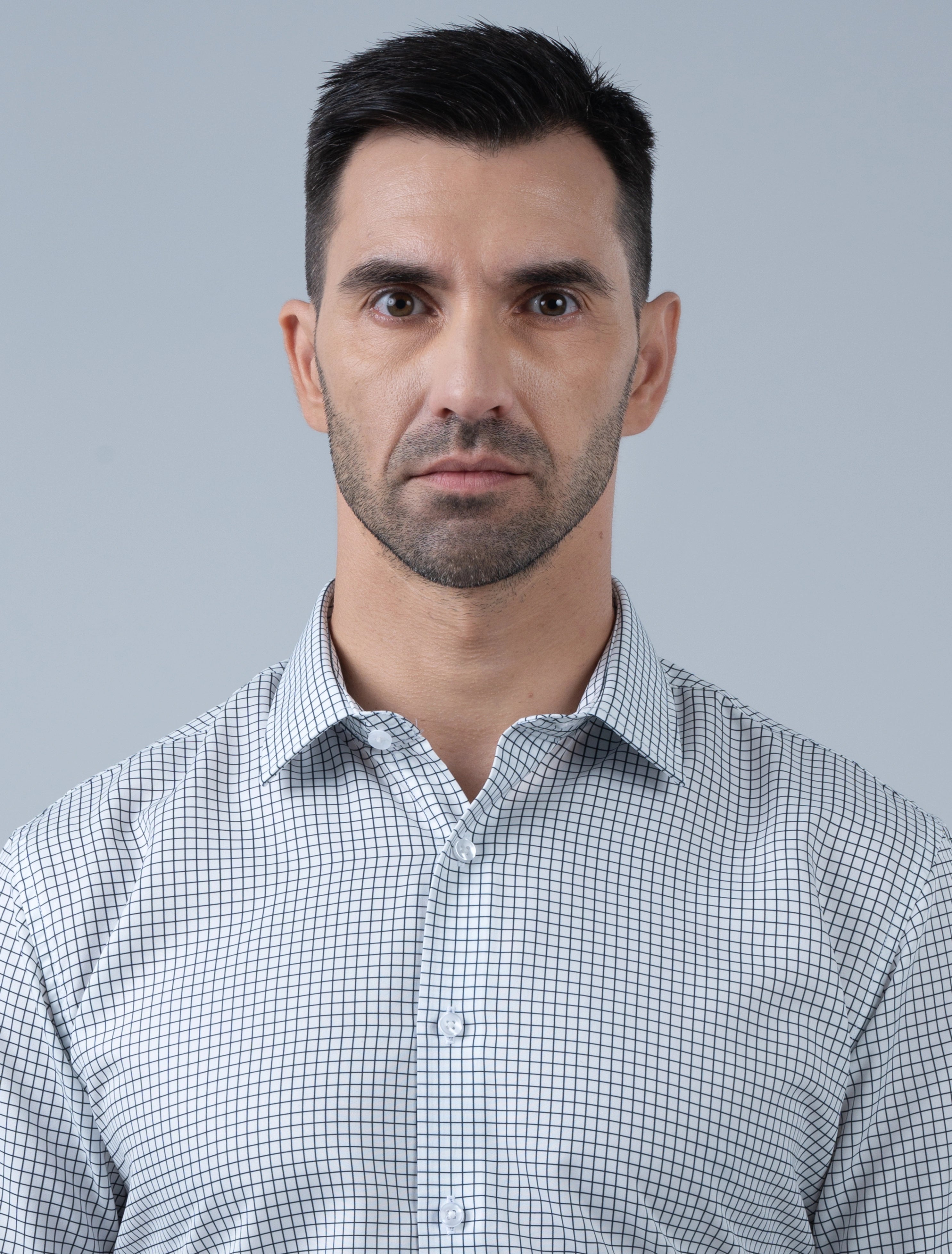 Marshall Menswear Wellington black micro check men's business shirt close-up showing crisp collar and refined pattern for professional office wear